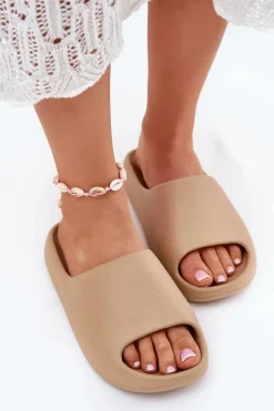 Piankowe Klapki Damskie Ciemnobeżowe Rivasol