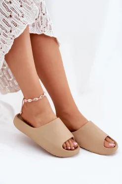 Piankowe Klapki Damskie Ciemnobeżowe Rivasol