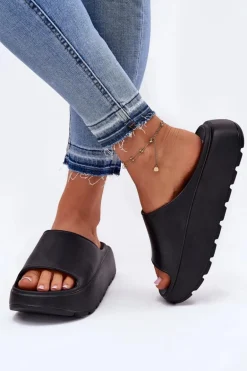 Piankowe Klapki Damskie Na Platformie Czarne Xalvania