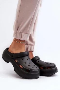 Piankowe Klapki Damskie Na Masywnej Podeszwie Czarne Danollia