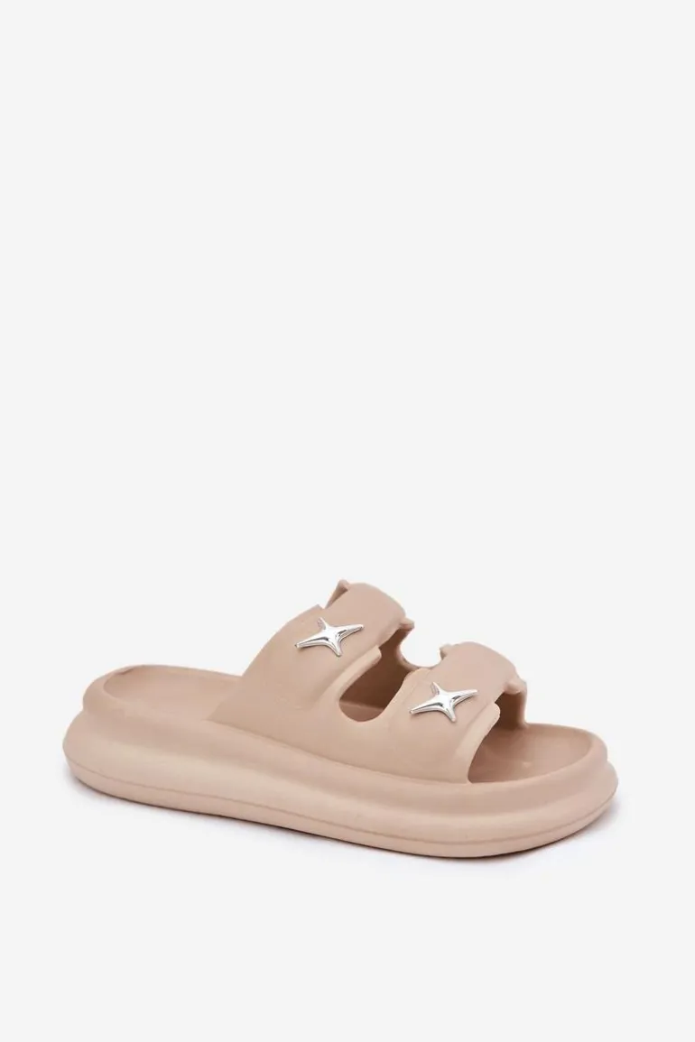 Piankowe Klapki Damskie Na Platformie Ciemnobeżowe Falowena