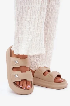 Piankowe Klapki Damskie Na Platformie Ciemnobeżowe Falowena