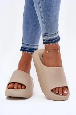 Piankowe Klapki Damskie Na Platformie Beżowe Xalvania