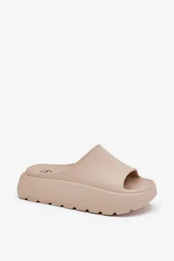 Piankowe Klapki Damskie Na Platformie Beżowe Xalvania