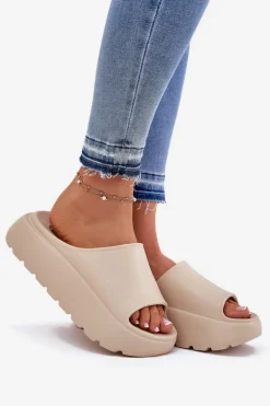 Piankowe Klapki Damskie Na Platformie Beżowe Xalvania