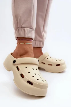 Piankowe Klapki Damskie Na Masywnej Podeszwie Beżowe Danollia