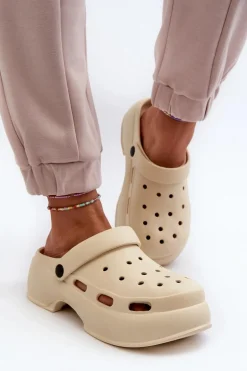 Piankowe Klapki Damskie Na Masywnej Podeszwie Beżowe Danollia