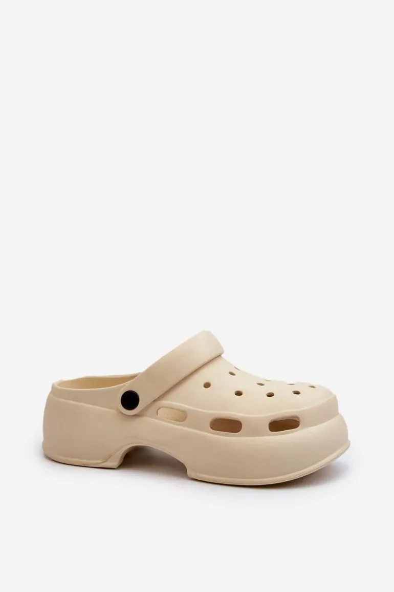 Piankowe Klapki Damskie Na Masywnej Podeszwie Beżowe Danollia