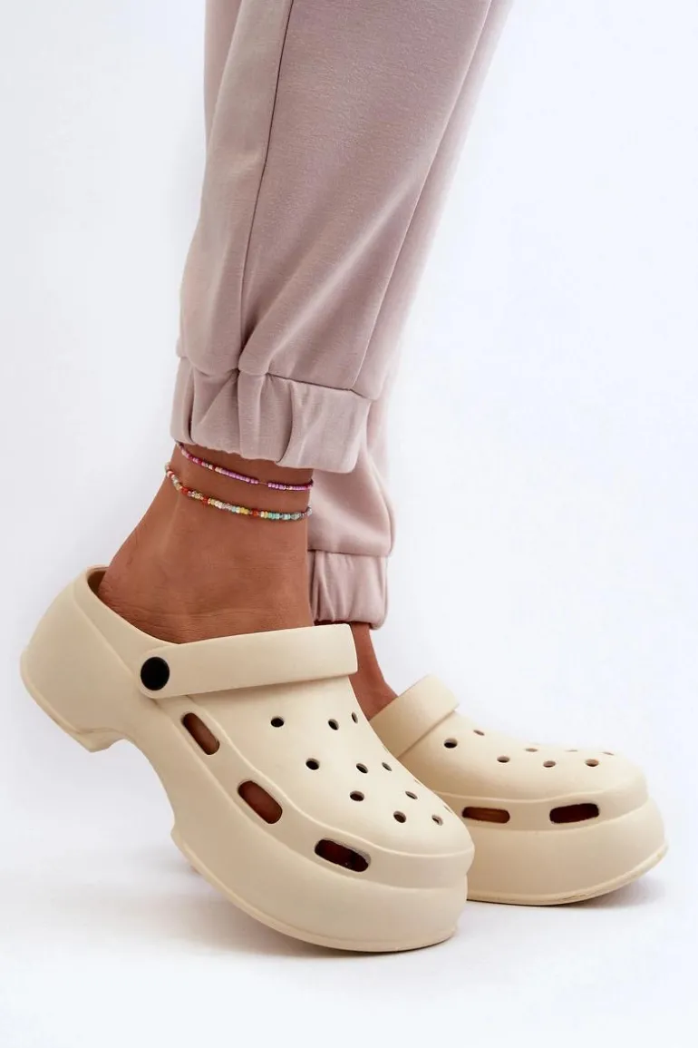 Piankowe Klapki Damskie Na Masywnej Podeszwie Beżowe Danollia