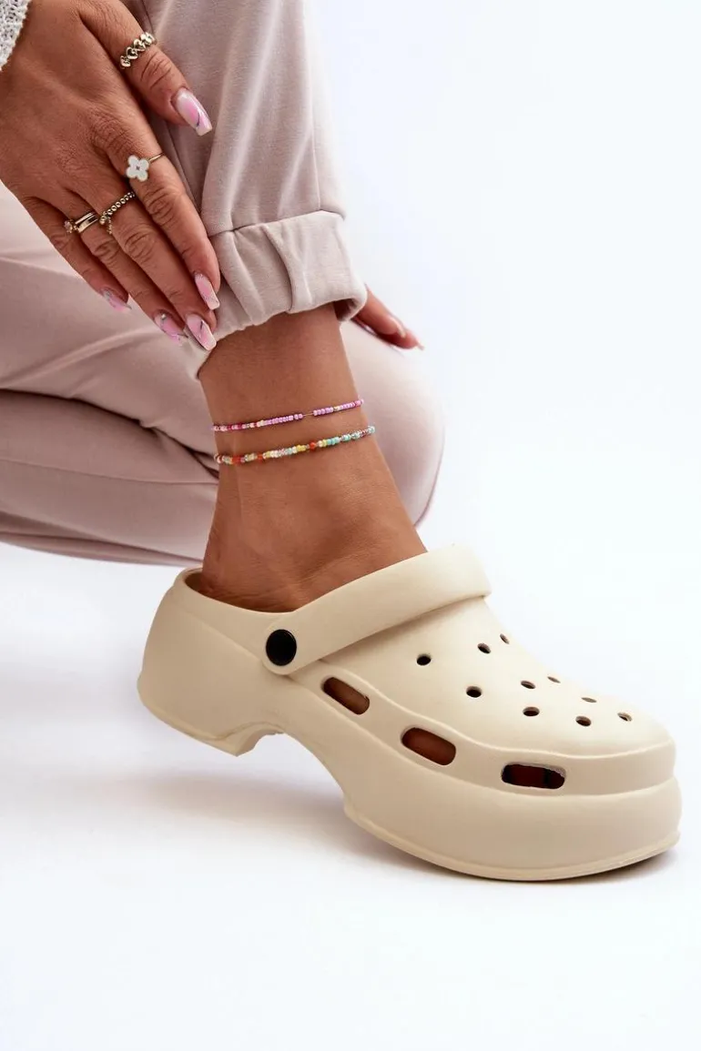 Piankowe Klapki Damskie Na Masywnej Podeszwie Beżowe Danollia