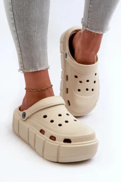 Piankowe Klapki Damskie Na Platformie Beżowe Itubia