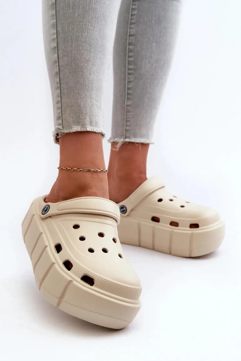 Piankowe Klapki Damskie Na Platformie Beżowe Itubia