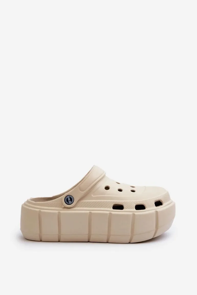 Piankowe Klapki Damskie Na Platformie Beżowe Itubia