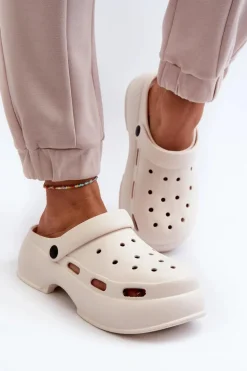 Piankowe Klapki Damskie Na Masywnej Podeszwie Białe Danollia