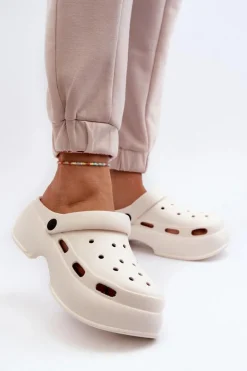 Piankowe Klapki Damskie Na Masywnej Podeszwie Białe Danollia