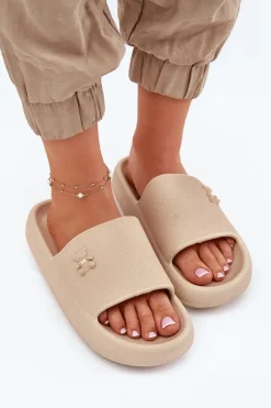 Piankowe Klapki Damskie Na Platformie Z Misiem Vinceza 75210 Beżowe