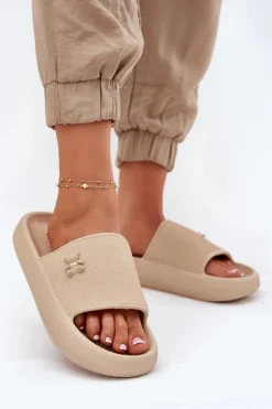 Piankowe Klapki Damskie Na Platformie Z Misiem Vinceza 75210 Beżowe