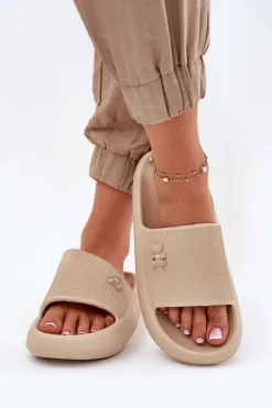 Piankowe Klapki Damskie Na Platformie Z Misiem Vinceza 75210 Beżowe