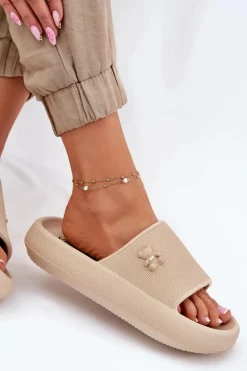 Piankowe Klapki Damskie Na Platformie Z Misiem Vinceza 75210 Beżowe