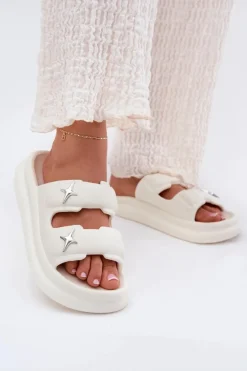 Piankowe Klapki Damskie Na Platformie Ecru Falowena