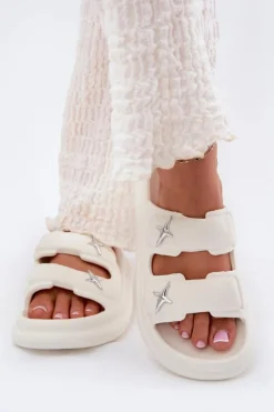 Piankowe Klapki Damskie Na Platformie Ecru Falowena