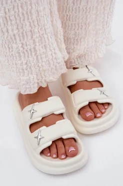 Piankowe Klapki Damskie Na Platformie Ecru Falowena