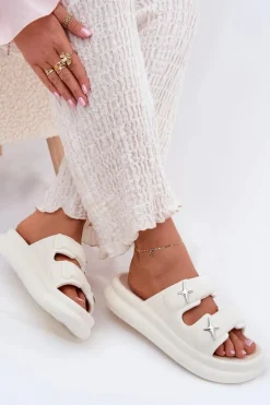 Piankowe Klapki Damskie Na Platformie Ecru Falowena