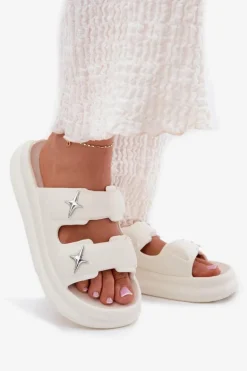 Piankowe Klapki Damskie Na Platformie Ecru Falowena