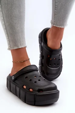 Piankowe Klapki Damskie Na Platformie Czarne Itubia