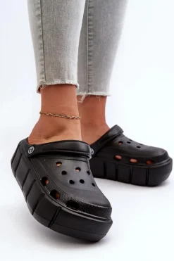 Piankowe Klapki Damskie Na Platformie Czarne Itubia