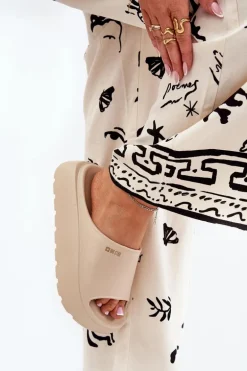 Piankowe Klapki Damskie Na Platformie Big Star RR274A569 Beżowe