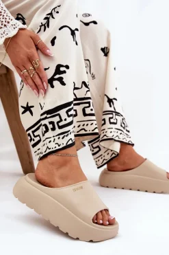 Piankowe Klapki Damskie Na Platformie Big Star RR274A569 Beżowe