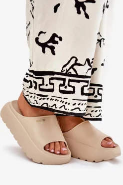 Piankowe Klapki Damskie Na Platformie Big Star RR274A569 Beżowe