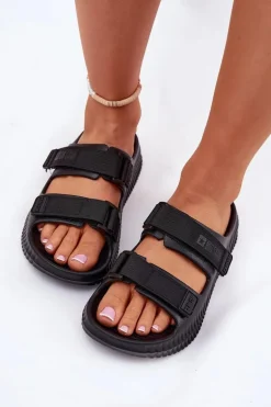 Piankowe Klapki Damskie Z Rzepami Big Star RR274A527 Czarne