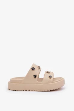 Piankowe Klapki Damskie Z Przypinkami Beżowe Ravanala