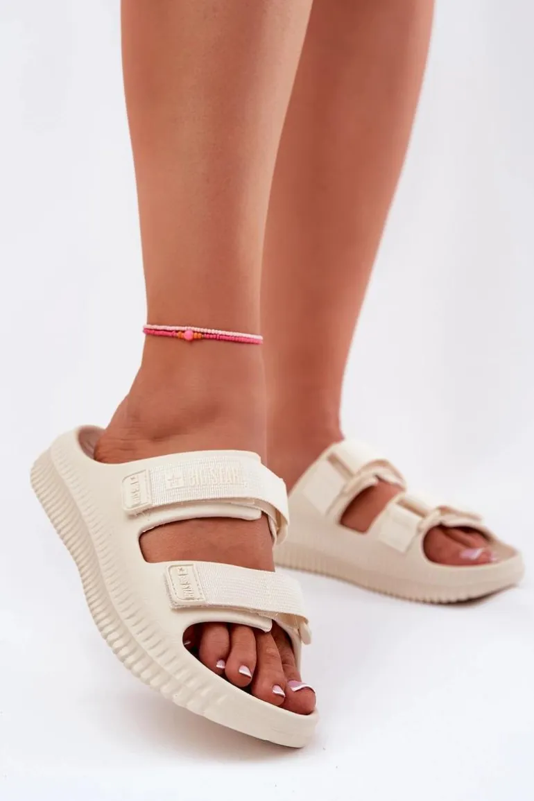 Piankowe Klapki Damskie Z Rzepami Big Star RR274A529 Beżowe