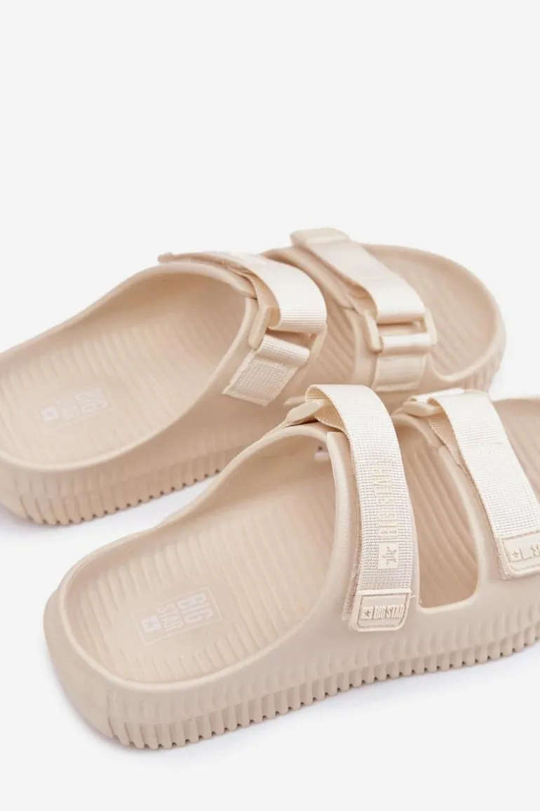 Piankowe Klapki Damskie Z Rzepami Big Star RR274A529 Beżowe