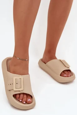 Piankowe Klapki Damskie Z Klamrą Vinceza 75207 Beżowe