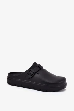 Piankowe Klapki Damskie Z Paskiem I Klamrą Czarne Larinie