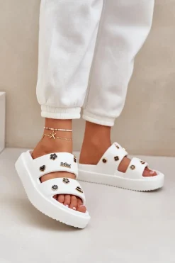 Piankowe Klapki Damskie Z Przypinkami Białe Ravanala