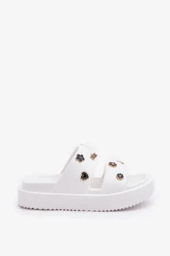 Piankowe Klapki Damskie Z Przypinkami Białe Ravanala