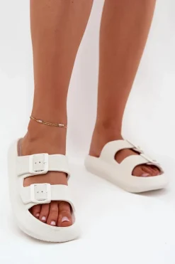 Piankowe Klapki Damskie Z Klamrami Vinceza 76056 Białe