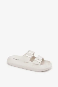 Piankowe Klapki Damskie Z Klamrami Vinceza 76056 Białe