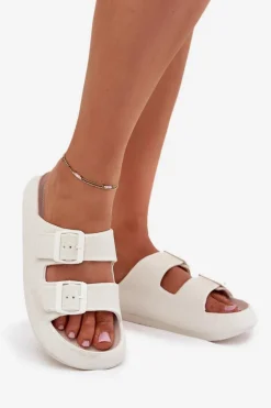 Piankowe Klapki Damskie Z Klamrami Vinceza 76056 Białe