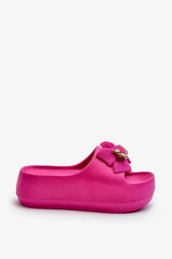 Piankowe Klapki Damskie Z Kokardą Fuksja Salessa