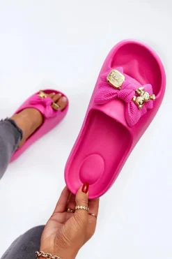 Piankowe Klapki Damskie Z Kokardą Fuksja Salessa