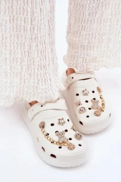 Piankowe Klapki Damskie Z Przypinkami Białe Linaviela