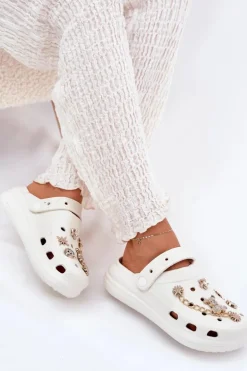Piankowe Klapki Damskie Z Przypinkami Białe Linaviela