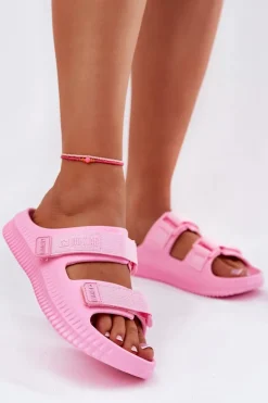 Piankowe Klapki Damskie Z Rzepami Big Star RR274A528 Różowe
