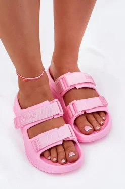 Piankowe Klapki Damskie Z Rzepami Big Star RR274A528 Różowe